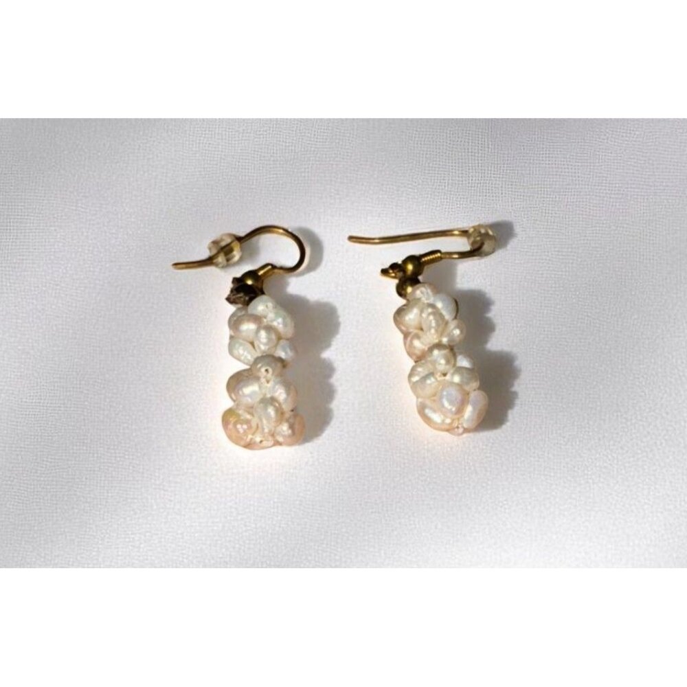 Handmade Dangling Earrings With Faux Pearls & Gold Beads - Picture 5 of 14
